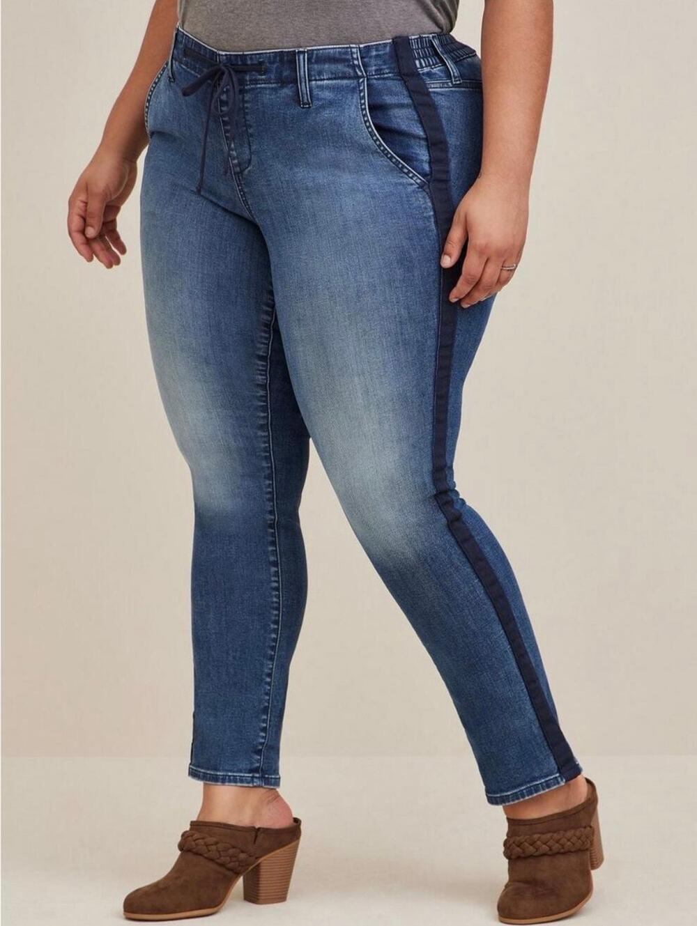 Torrid | Pull On Boyfriend Straight Side Stripe Jeans Plus 3X Reg Tie Waist